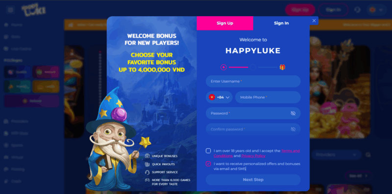 Truy cập trang đăng ký HappyLuke chính thức